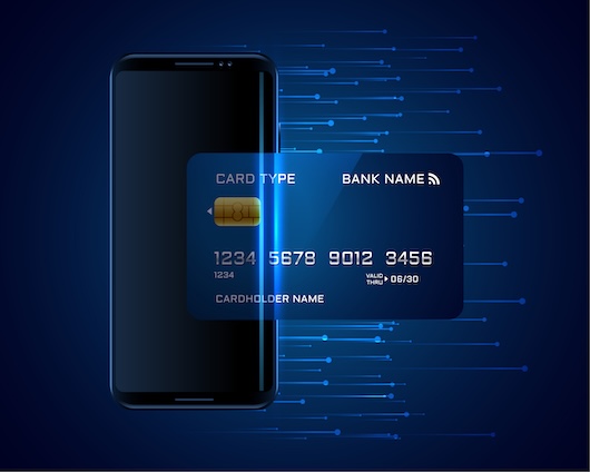 credit card going inside mobile digital transaction concept